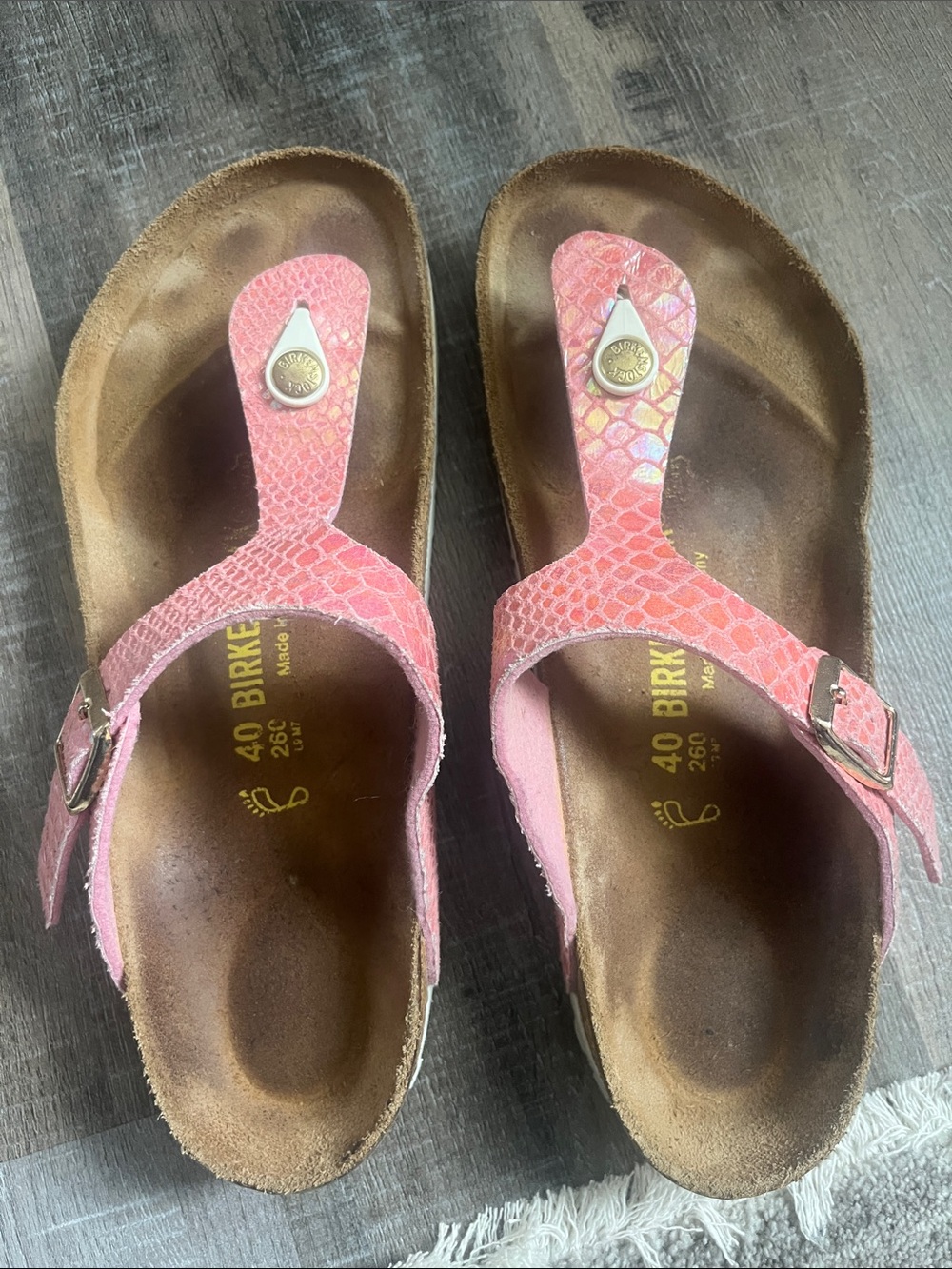 Birkenstock Pink Snake-Print Gizeh Thong Sandals